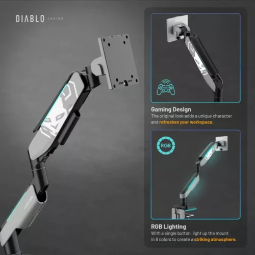 Diablo RGB X-Arm LED RGB asztali monitortartó kar 17"–49", szürke--5904405579855 5 kép