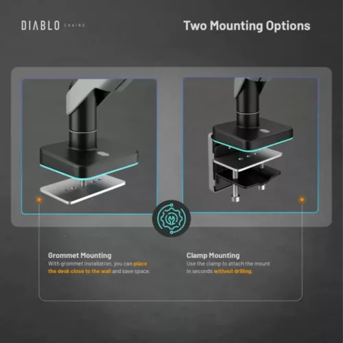 Diablo RGB X-Arm LED RGB asztali monitortartó kar 17"–49", szürke--5904405579855 8 kép