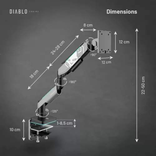 Diablo RGB X-Arm LED RGB asztali monitortartó kar 17"–49", szürke--5904405579855 9 kép