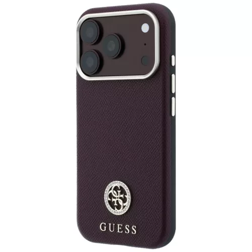 iPhone 18 Pro / 17 Pro bordó Guess szemcsés mintázatú, kerek stras-3666339653866 2 kép