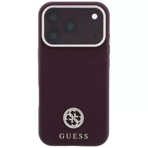 iPhone 18 Pro / 17 Pro bordó Guess szemcsés mintázatú, kerek stras-3666339653866 3 kép