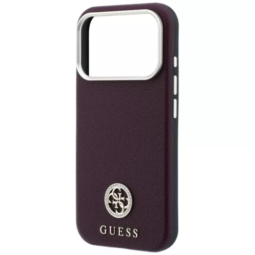 iPhone 18 Pro / 17 Pro bordó Guess szemcsés mintázatú, kerek stras-3666339653866 6 kép