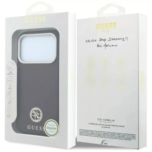 iPhone 18 Pro / 17 Pro bordó Guess szemcsés mintázatú, kerek stras-3666339653866 8 kép