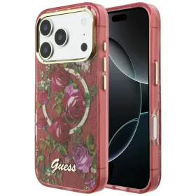   iPhone 18 Pro / iPhone 17 Pro bordó Guess IML Glitter Blossom Roses MagSafe tok