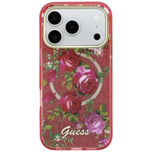iPhone 18 Pro / iPhone 17 Pro bordó Guess IML Glitter Blossom Roses M-3666339655709 3 kép