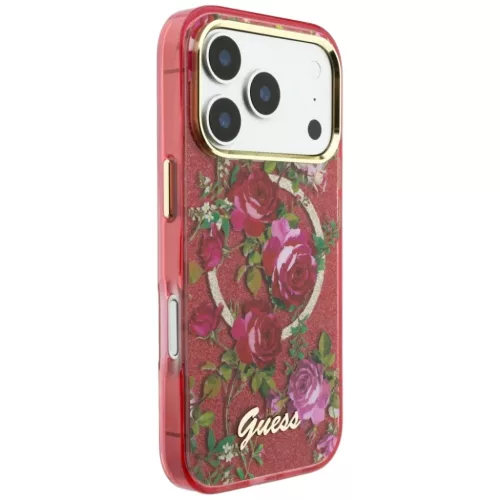 iPhone 18 Pro / iPhone 17 Pro bordó Guess IML Glitter Blossom Roses M-3666339655709 4 kép