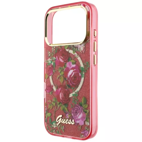 iPhone 18 Pro / iPhone 17 Pro bordó Guess IML Glitter Blossom Roses M-3666339655709 6 kép