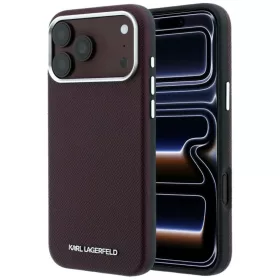   iPhone 18 Pro / 17 Pro bordó Karl Lagerfeld szemcsés textúrájú, hosszúkás logós MagSafe tok