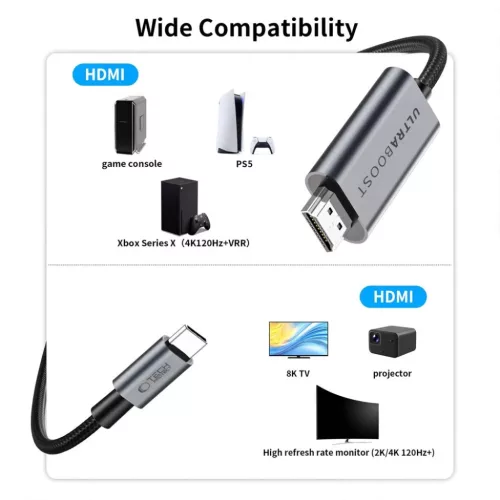 Tech-Protect UltraBoost USB-C–HDMI 2.1 kábel, 8K, 60 Hz, 300 cm, va-5906302341542 7 kép