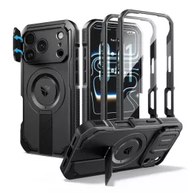   iPhone 18 Pro Dexnor Full Body ütésálló tok, kameravédővel, beépített kijelzővédővel, kitámasztóval, MagSafe kompatibilis fekete