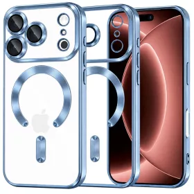    iPhone 18 Pro Max és iPhone 17 Pro Max világoskék Techsuit Luxury Crystal MagSafe átlátszó tok
