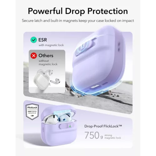  Apple AirPods 4 / 5 fülhallgatóhoz való levendulaszínű ESR Pulse-4894240307137 6 kép