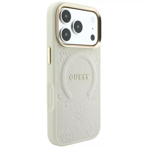  iPhone 18 Pro / 17 Pro Guess Saffiano Peony & Ring MagSafe bézs véd-3666339649951 4 kép