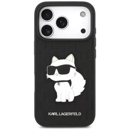  iPhone 18 Pro / 17 Pro fekete Karl Lagerfeld Saffiano Mono Patch Chou-3666339683580 3 kép