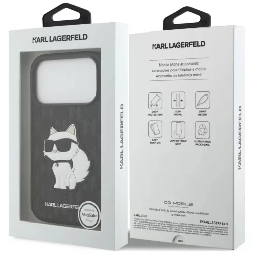  iPhone 18 Pro / 17 Pro fekete Karl Lagerfeld Saffiano Mono Patch Chou-3666339683580 8 kép
