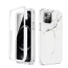 iPhone 12 Pro / 12 márvány mintás 360 fokos védelmet biztosító TPU tok kijelzővédővel, fehér Alphajack