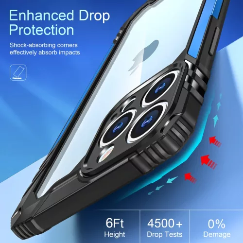 iPhone 12 Pro Max ütésálló TPU+alumínium tok fekete-kék kerettel- 3 kép