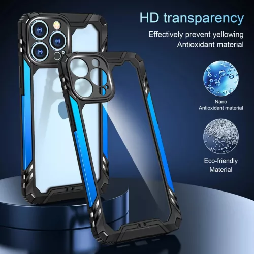 iPhone 12 Pro Max ütésálló TPU+alumínium tok fekete-kék kerettel- 4 kép