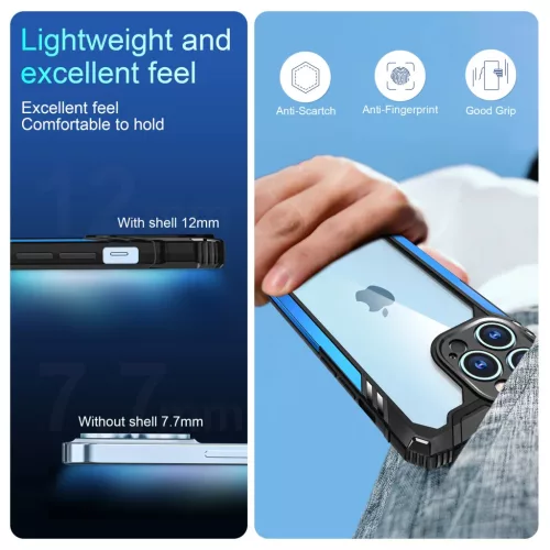 iPhone 12 Pro Max ütésálló TPU+alumínium tok fekete-kék kerettel- 6 kép