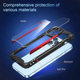 iPhone 12 Pro Max ütésálló TPU+alumínium tok fekete-piros kerette- 2 kép