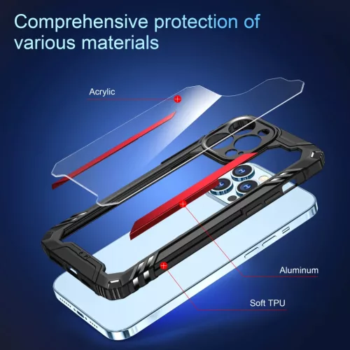 iPhone 12 Pro Max ütésálló TPU+alumínium tok fekete-piros kerette- 2 kép