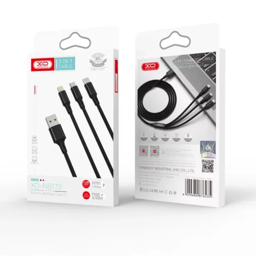 XO NB173 3 az 1-ben kábel USB - Lightning + USB-C + microUSB 1,2 m 2,-6920680876235 3 kép