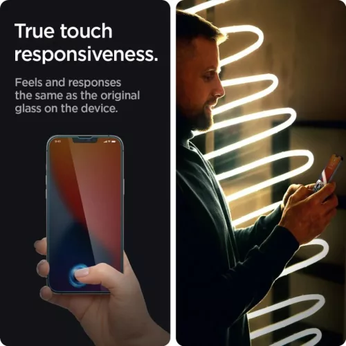 iPhone 13/13 Pro/14/16e/17e Spigen Glas.TR Slim Privacy kijelzővédő-8809811851304 2 kép