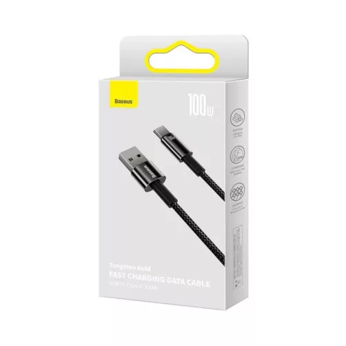 Baseus Tungsten Aranyozott USB A - USB Type-C kábel 100W 1m fekete (C-6932172618087 3 kép