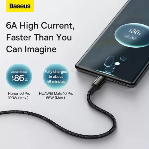 Baseus Tungsten Aranyozott USB A - USB Type-C kábel 100W 1m fekete (C-6932172618087 5 kép