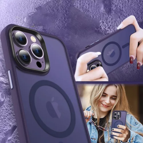 iPhone 13 Pro MagSafe-kompatibilis áttetsző matt tok sötétlila Alp- 5 kép