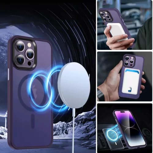 iPhone 13 Pro MagSafe-kompatibilis áttetsző matt tok sötétlila Alp- 7 kép