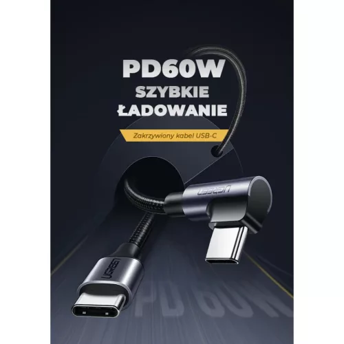UGREEN US255 USB-C - USB-C hajlított könyök kábel 3A, 60W, 2m feke-6957303803743 3 kép