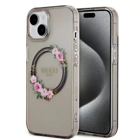 Guess PC/TPU Flowers Ring Glossy Logo MagSafe tok iPhone 15 fekete-3666339221287 1 kép