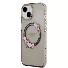 Guess PC/TPU Flowers Ring Glossy Logo MagSafe tok iPhone 15 fekete-3666339221287 2 kép
