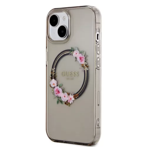 Guess PC/TPU Flowers Ring Glossy Logo MagSafe tok iPhone 15 fekete-3666339221287 2 kép