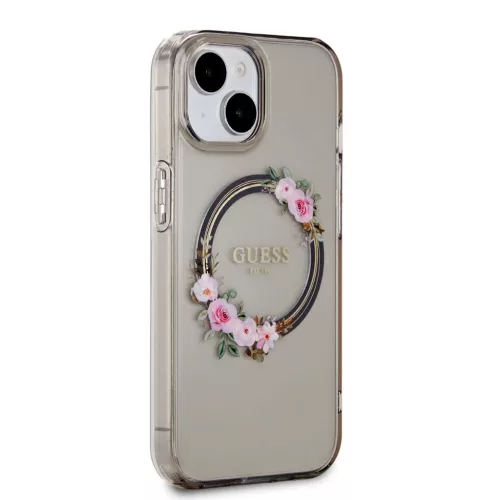 Guess PC/TPU Flowers Ring Glossy Logo MagSafe tok iPhone 15 fekete-3666339221287 4 kép