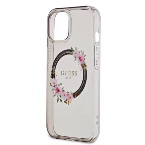 Guess PC/TPU Flowers Ring Glossy Logo MagSafe tok iPhone 15 fekete-3666339221287 5 kép