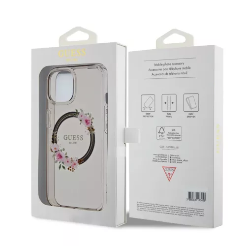 Guess PC/TPU Flowers Ring Glossy Logo MagSafe tok iPhone 15 fekete-3666339221287 7 kép