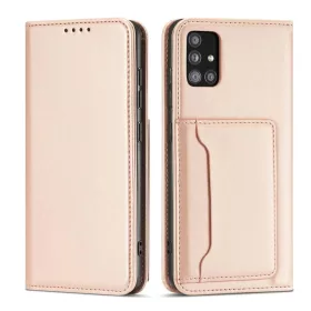   Mágnes Kártyatartó Tok Samsung Galaxy A12 5G Pénztárca Kártyatartó Rózsaszín Tok