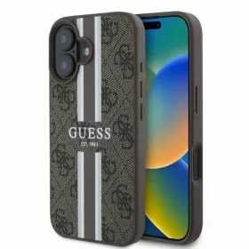    iPhone 16 Barna Eredeti Guess 4G Printed Stripes Ütésálló MagSafe tok GUHMP16SP4RPSW