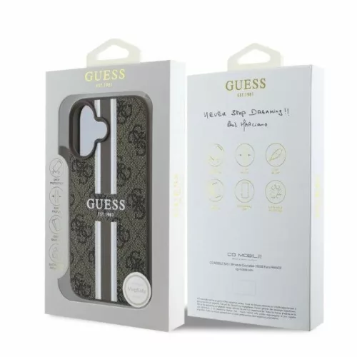  iPhone 16 Barna Eredeti Guess 4G Printed Stripes Ütésálló MagSafe-3666339342128 4 kép