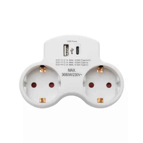 HOME TPF2USBC USBC hálózati töltő, 2.1A, max. 3680 W, 2 db földel-5999084974015 2 kép