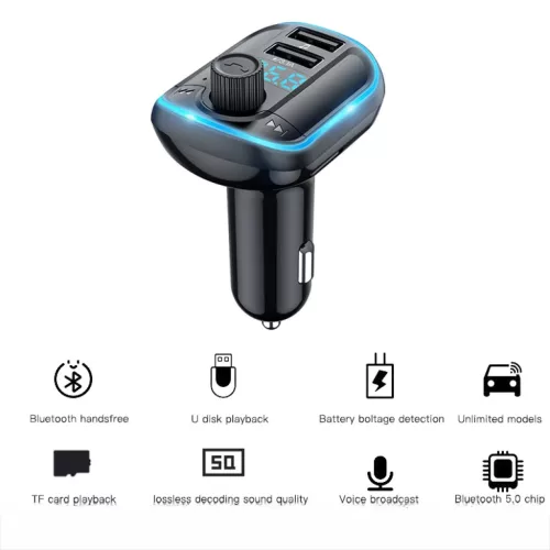 Yesido Transmitter FM Y44 MP3, Bluetooth - 2xUSB + microSD - 20W feket-6971050264664 5 kép