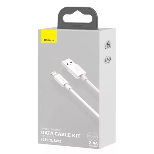 Baseus Simple Wisdom USB-Lightning kábel, 2.4A, 1.5m, 2db (fehér)-6953156230316 8 kép