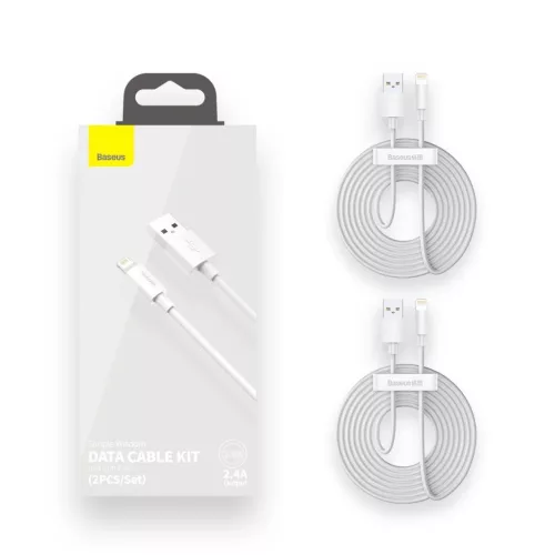 Baseus Simple Wisdom USB-Lightning kábel, 2.4A, 1.5m, 2db (fehér)-6953156230316 10 kép