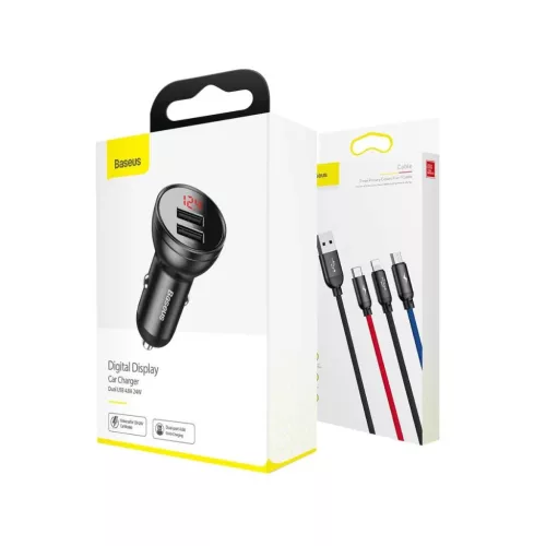Baseus autós töltő digitális kijelzővel, 2xUSB csatlakozóval + 3-6953156215405 7 kép