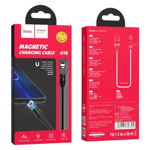 HOCO U76 Fresh USB - Lightning kábel 2A mágneses fejjel 1.2m fekete-6931474716705 6 kép