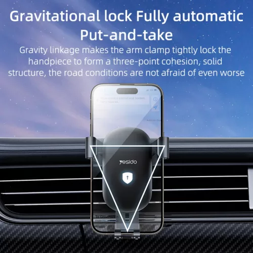 Yesido Gravity autós telefontartó C243 szellőzőre fekete-6942314400821 3 kép