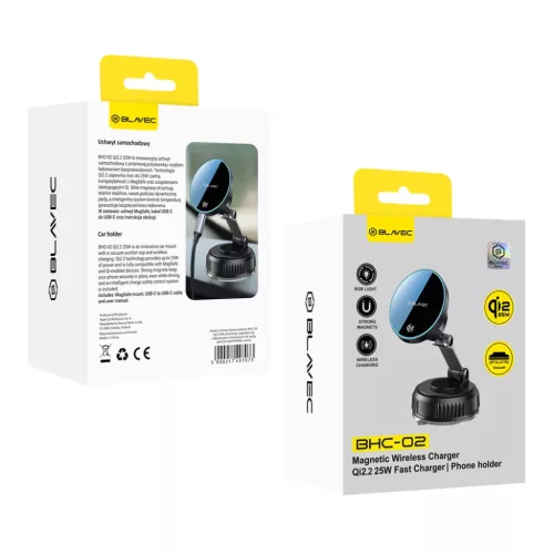 Blavec Autós tartó BHC-02 Qi2 25W vákuum mágneses indukciós tölt-5900217497073 9 kép