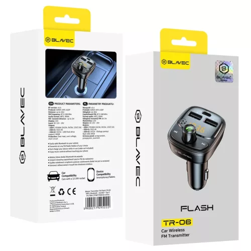 Blavec FM Transmitter Flash TR-06 MP3, Bluetooth - 2xUSB + Type C - PD-5900217495222 7 kép